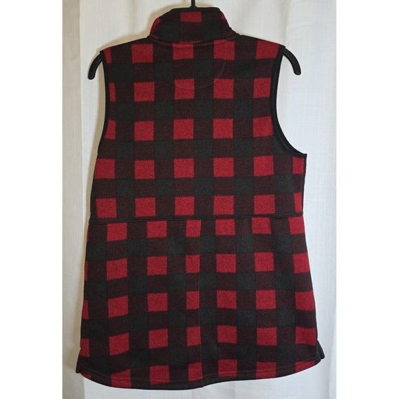 LL Bean Fleece Vest Red Black Buffalo Plaid Full Zip Size Small S Reg Womens - Picture 8 of 8